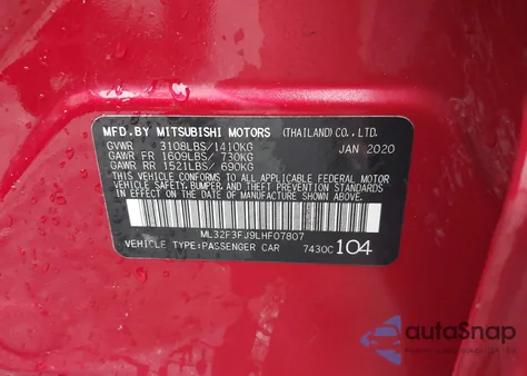 2020 Mitsubishi Mirage G4 Es z USA, uszkodzony, nr VIN ML32F3FJ9LHF07807